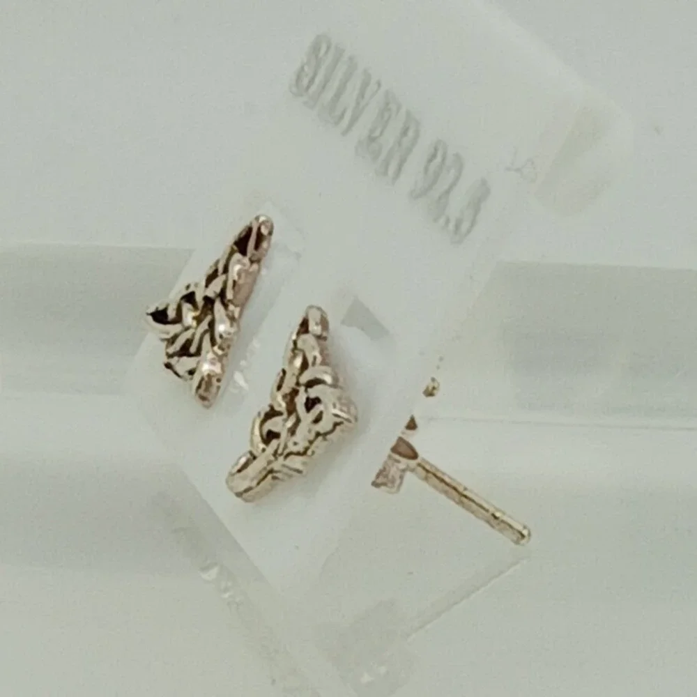 Vintage Celtic Trinity Knot Earrings 925 Sterling Silver Triquetra Petite Studs - Picture 8 of 16